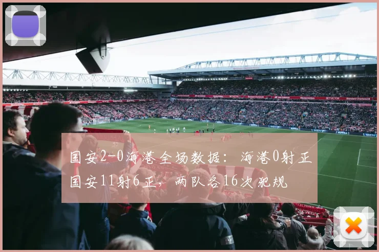 国安2-0海港全场数据：海港0射正国安11射6正，两队各16次犯规